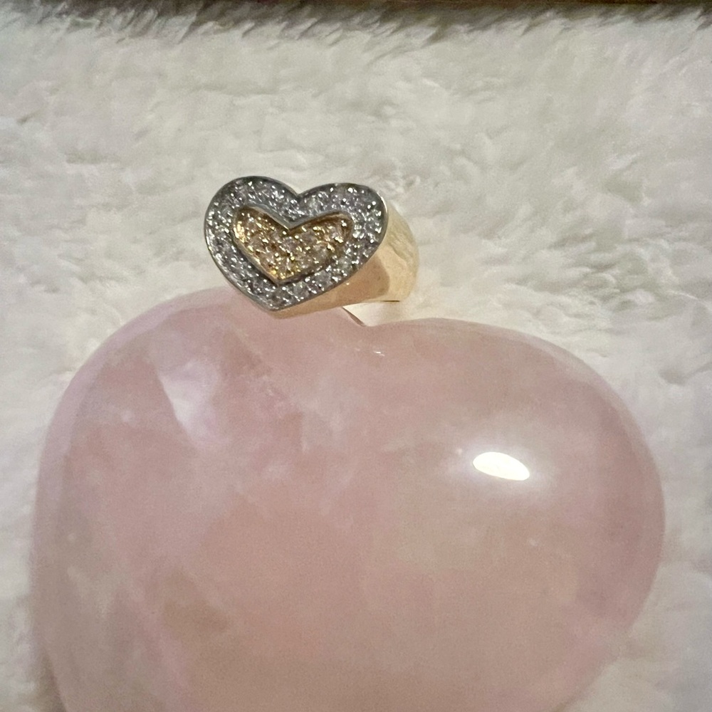 Signed LJ Elegant Heart-Shaped Gold and Silver Cubic Zirconia Ring